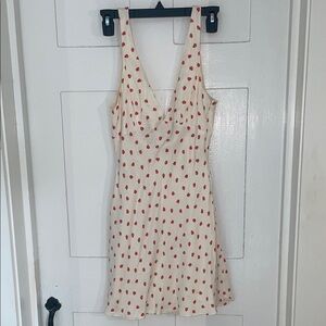 Zara White and Red Strawberry Mini Dress - V neck